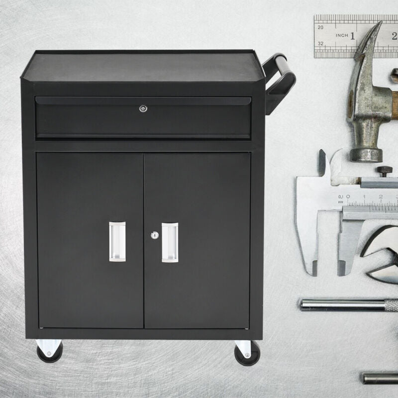 1 Drawers 2 Doors Tool Storage Garage Trolley Wheel Cart Shelf Workshop Steel UK