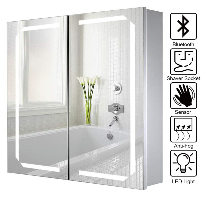Bathroom Mirror Cabinet w/ Lights Demister Shaver Socket Motion Sensor Bluetooth
