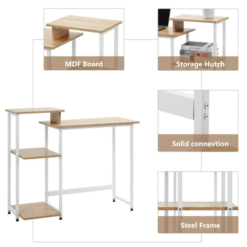 Computer Desk Home Office Study PC Writing Table Workstation Shelf Furniture UK