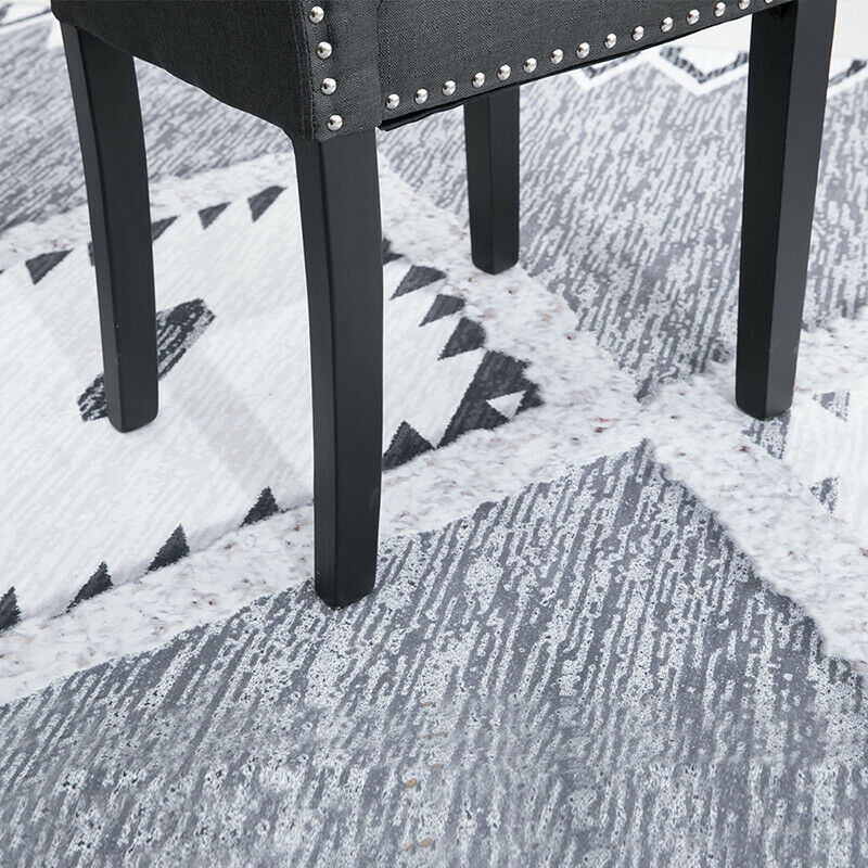 2x Dark Grey Dining Chairs Upholstered Fabric with Rivets Wood Legs Diningroom