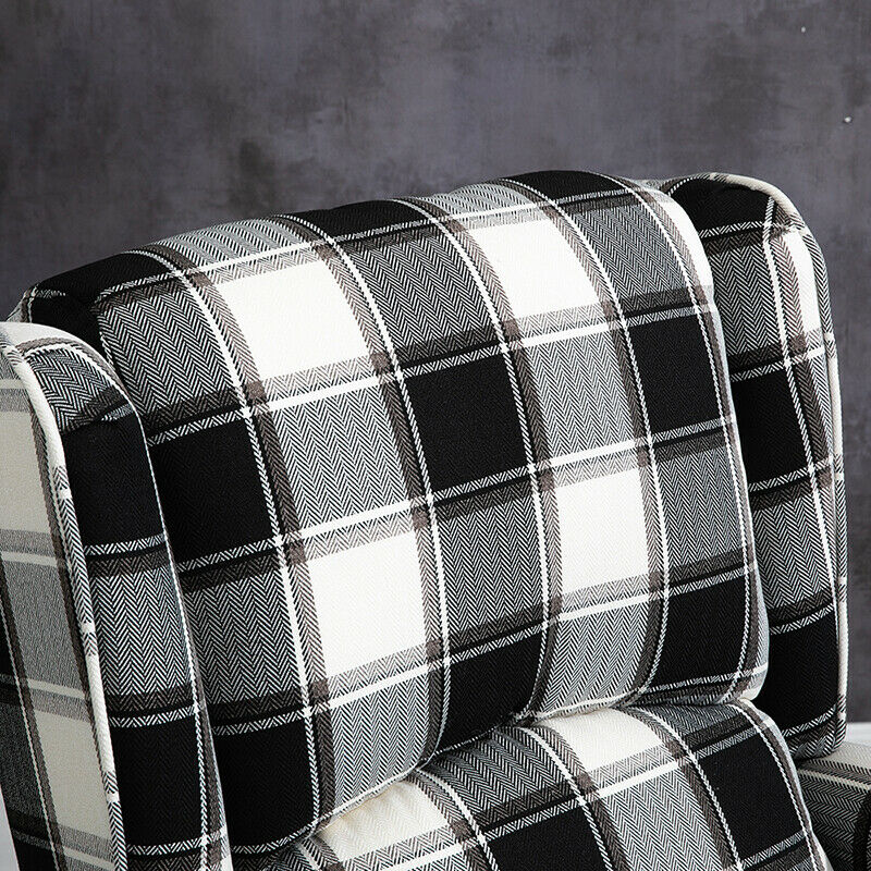 Black Check Recliner Armchair Wing Back Fireside Check Fabric Sofa Lounge Chair