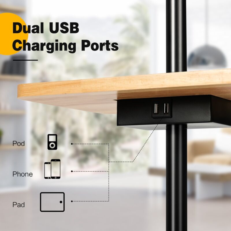Modern Floor Lamp Standing Lamp with Shelf Plate and Dual USB Charging Ports