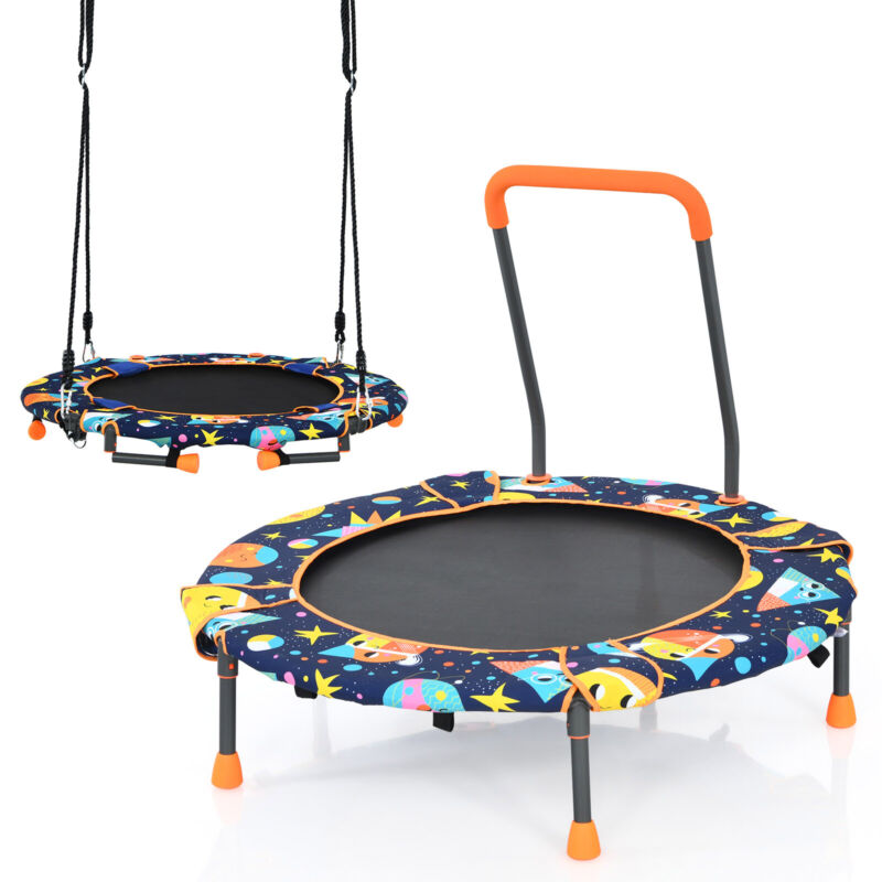 2-in-1 Foldable Kids Fitness Trampoline Height Adjustable Children Tree Swing