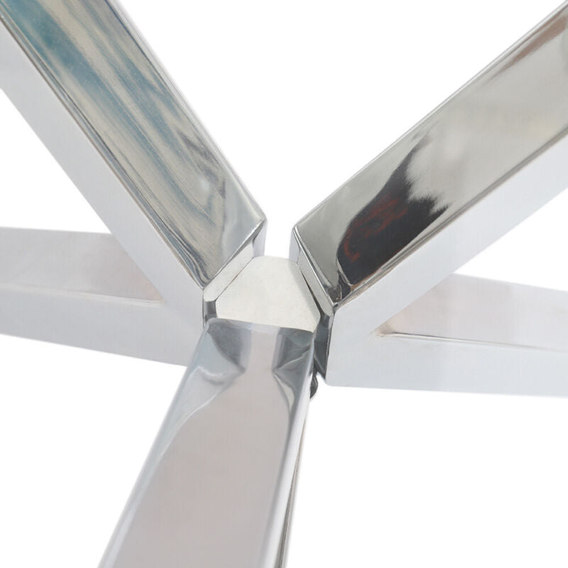 Modern Round Glass Dining Table And 4 White PU Leather Chairs Sets Chrome Legs