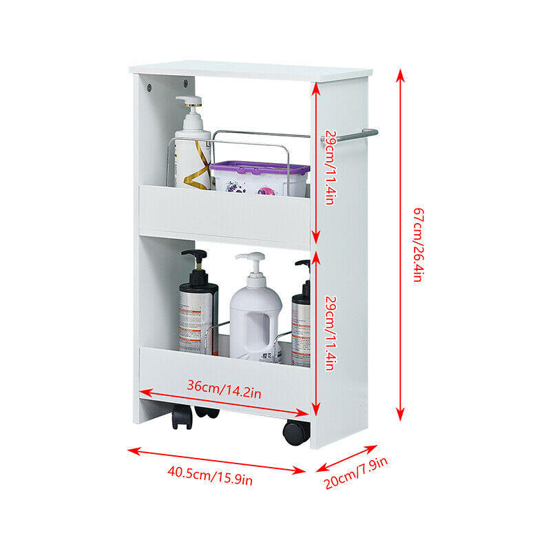 Bathroom Toilet Slim Floor Cabinet Narrow Storage Trolley Cart Rack Holder White