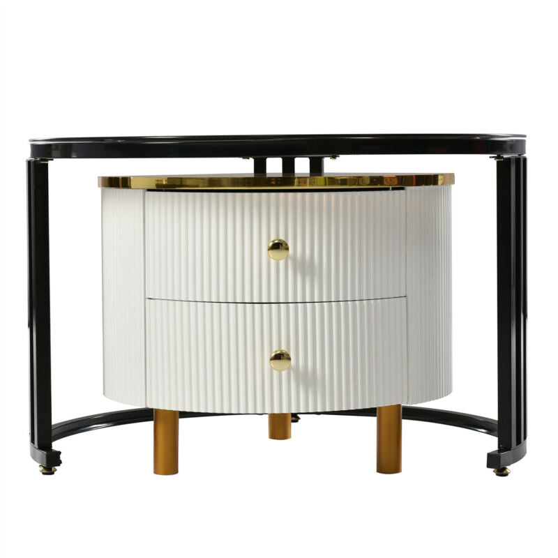 Nesting Coffee Tables Set of 2 Round Stacking Side Tables w/ Storage Drawers