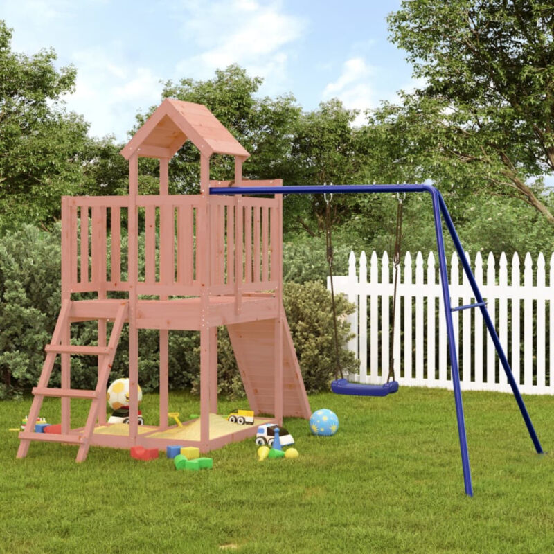 Playhouse with Climbing Wall Swing Solid Wood P9L3