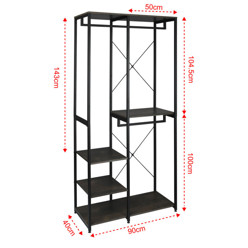Clothes Rail w/ 4 Tiers Storage Shelves Garment Dress Hanging Display Stand Rack