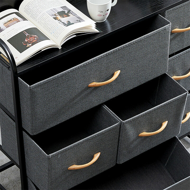 Fabric Bedside Table Cabinet Storage Unit Metal Frame Chest Of 7 Drawers Home BN