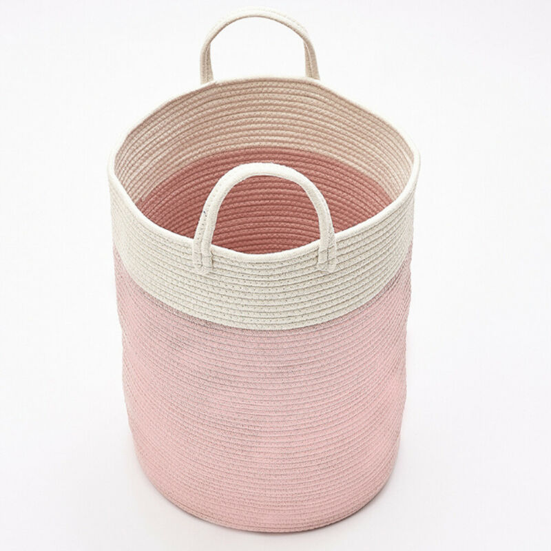 Woven Cotton Rope Laundry Basket Blanket Toys Storage Hamper Folding Clothes Bin