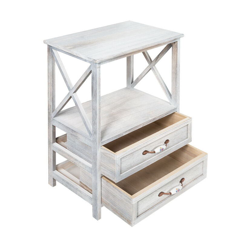 Bedside Table Sofa Side Table Nightstand Storage Cabinet with 2 Drawers Home BN