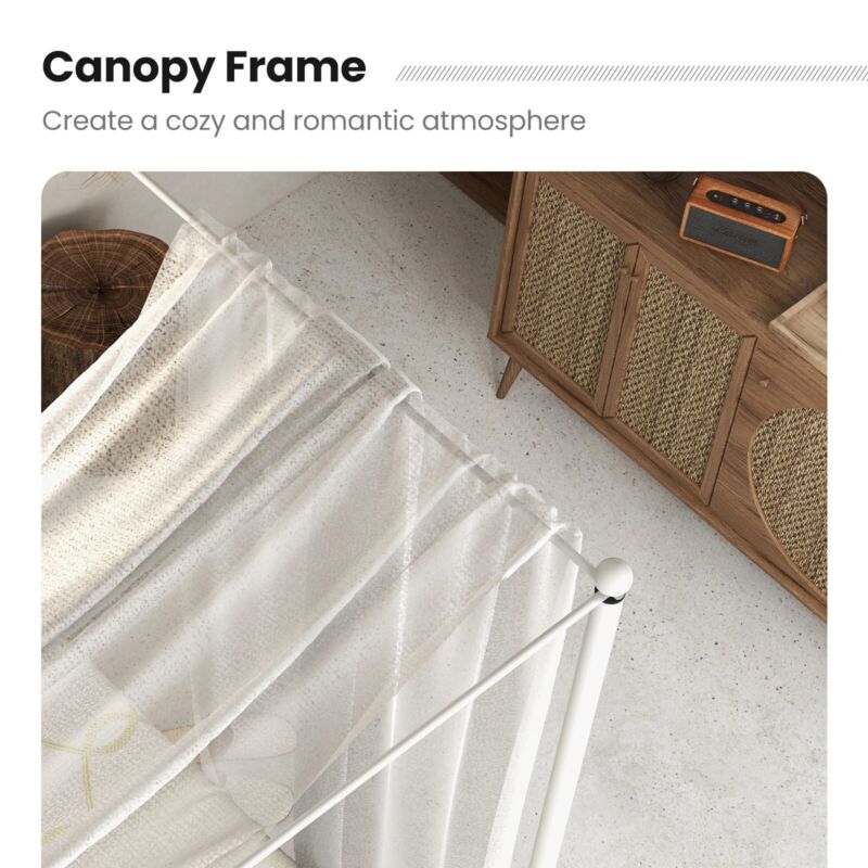 Double Size Metal Canopy Bed Frame Modern 4 Poster Platform Bed with Headboard