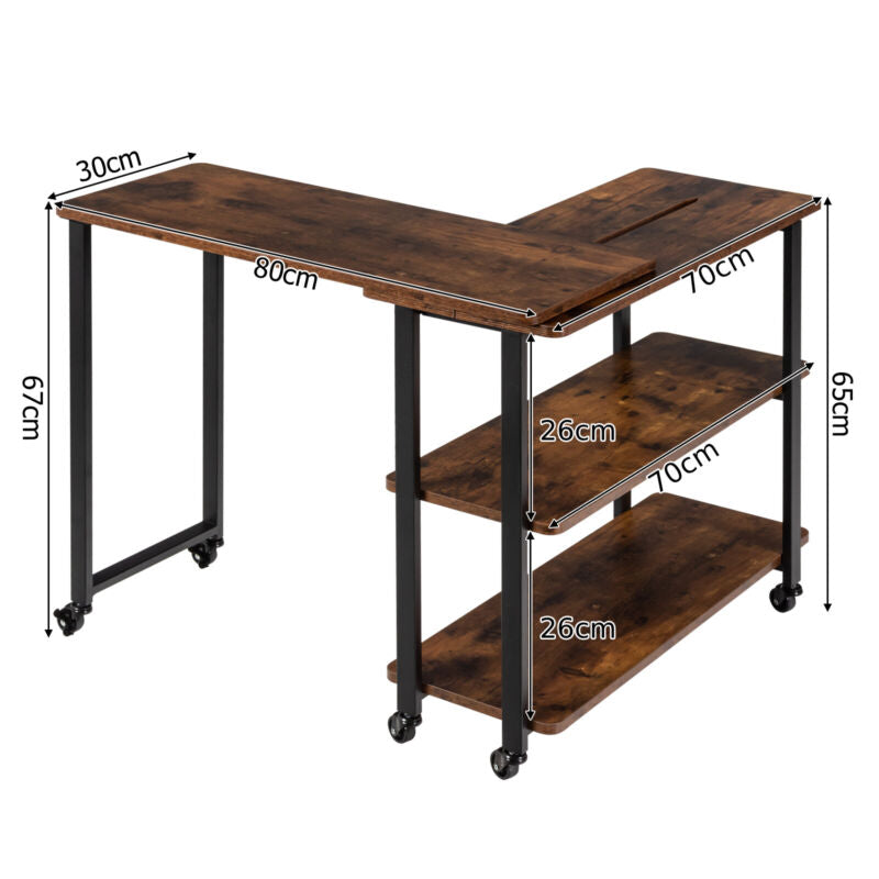 L-shaped Mobile 360° Rotating Corner Computer Desk Laptop Computer PC Desk Home