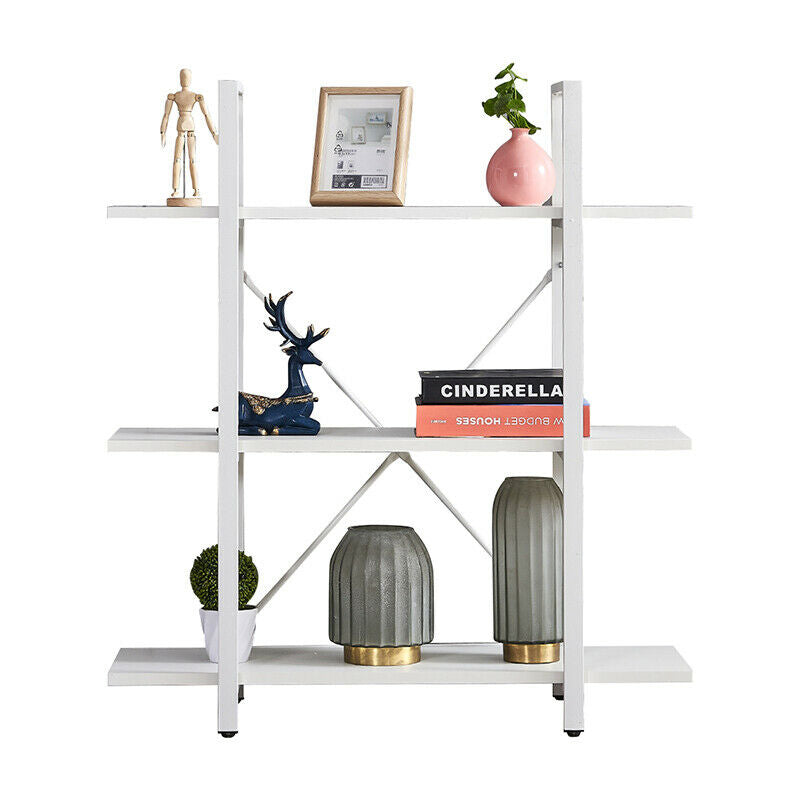 3 Tiers Bookshelf Bookcase Industrial Display Unit Storage Unit White Livingroom