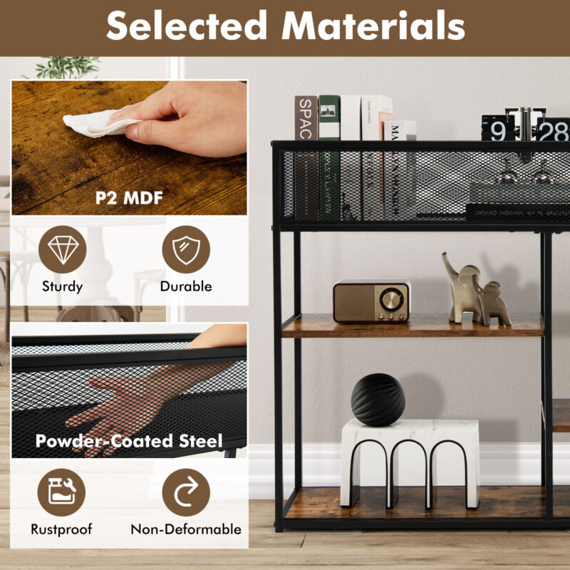 4-Tier Console Table Slim Long Sofa Side Table Industrial Entryway Table Wire