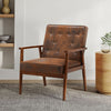 Distressed Tan Leather Armchair Wood Frame Single Sofa Padded Cuddle Chairs Home