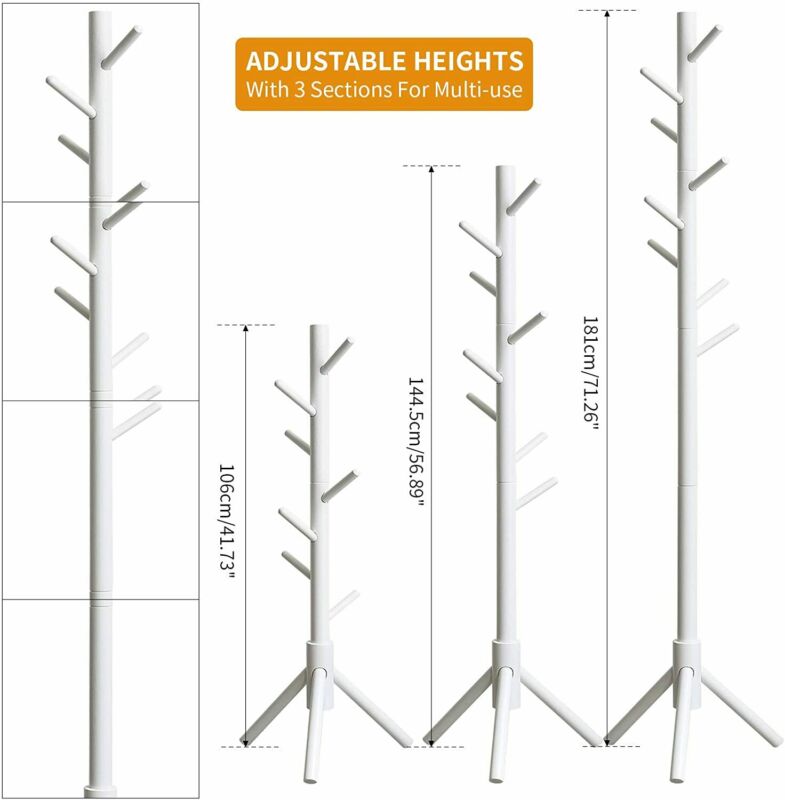 Beech Wooden Standing Coat Rack 8 Hooks Wood Tree Stand Coat Hat Handbag Rack