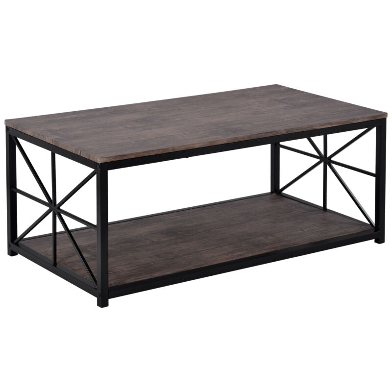 Coffee Table Industrial Tea Table with Storage Shelf Living Room Furniture Side