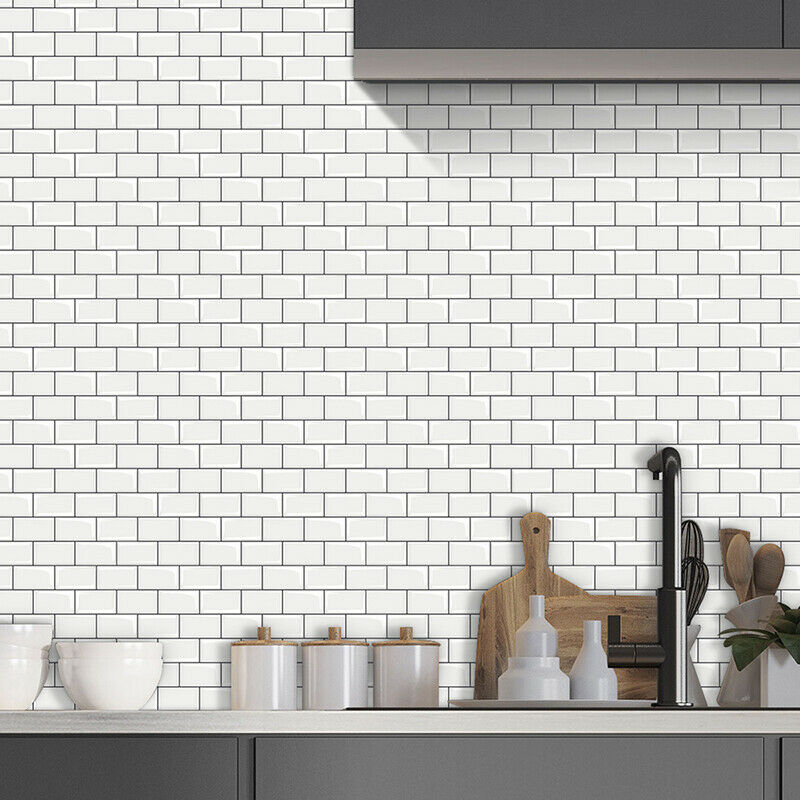 10Pcs Peel and Stick Wall Stickers Tile Effect Self Adhesive Kitchen Living Room