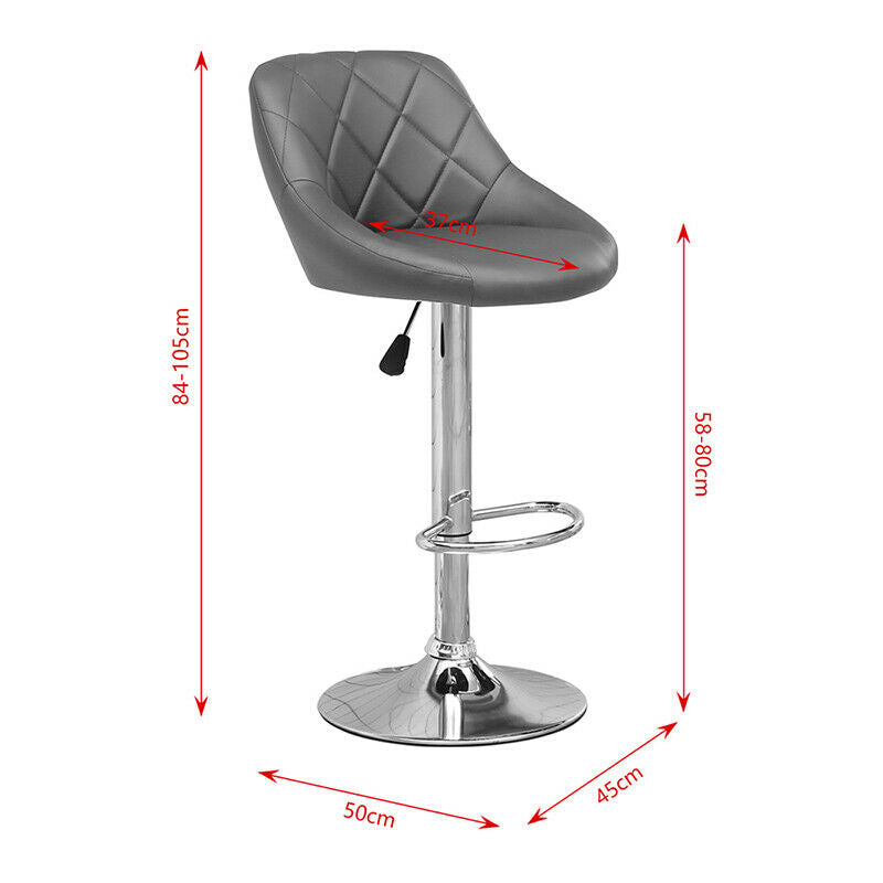 2x Bar Stools Breakfast Chairs Adjustable Swivel Gas Lift Chrome Legs Dark Grey