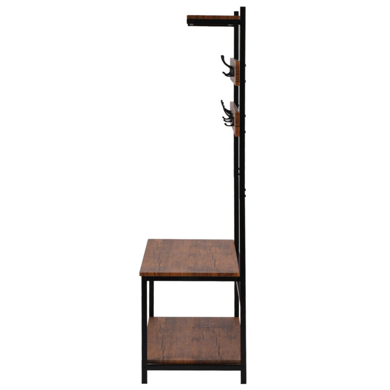 Industrial Coat Rack Stand Bench Clothes Hanging Shoes Storage Free Standing