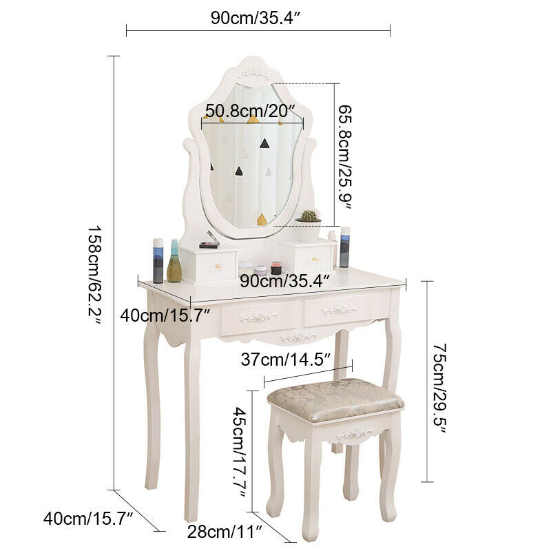 Modern Dressing Table Vanity Table Makeup Desk Dresser Set Home Bedroom Woman BN