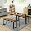 Dining Table 2 Bench Set Dinner Set Kitchen Dining Room Restaurant Rustic Brown