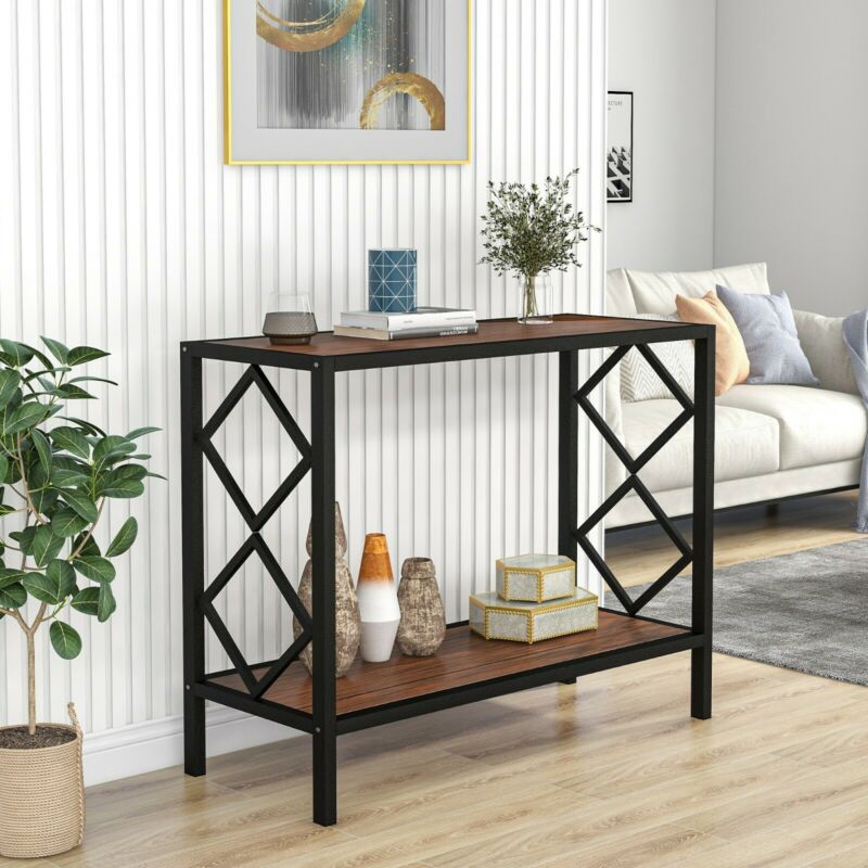 2‑Tier Retro Hallway Console Table Hall Entryway Living Room Furniture Hall Desk