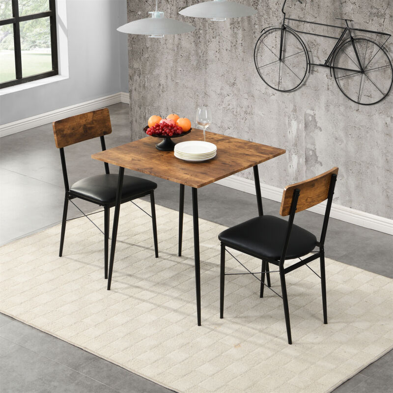 Wooden Metal Dining Table and Chairs 2 Set Padded Seat Kitchen Room Furniture