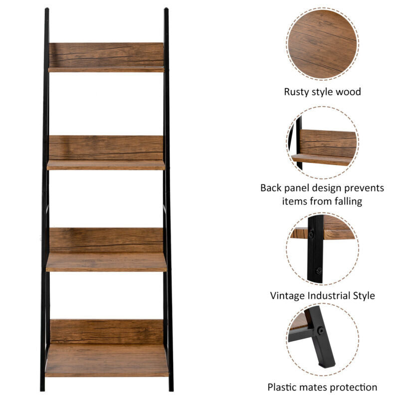 4 Tier Ladder Shelf Bookcase Display Storage Unit Free Standing Living Room