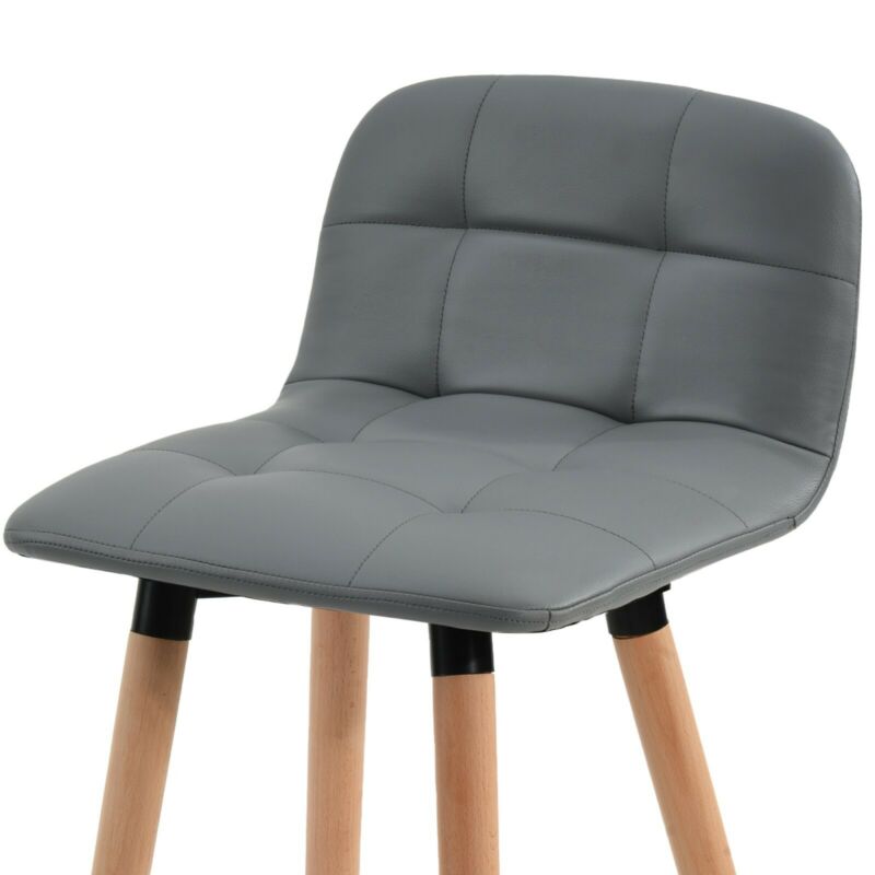 2 Pcs PU Leather Bar Stools Breakfast Stool Kitchen Pub Chairs Seat Grey
