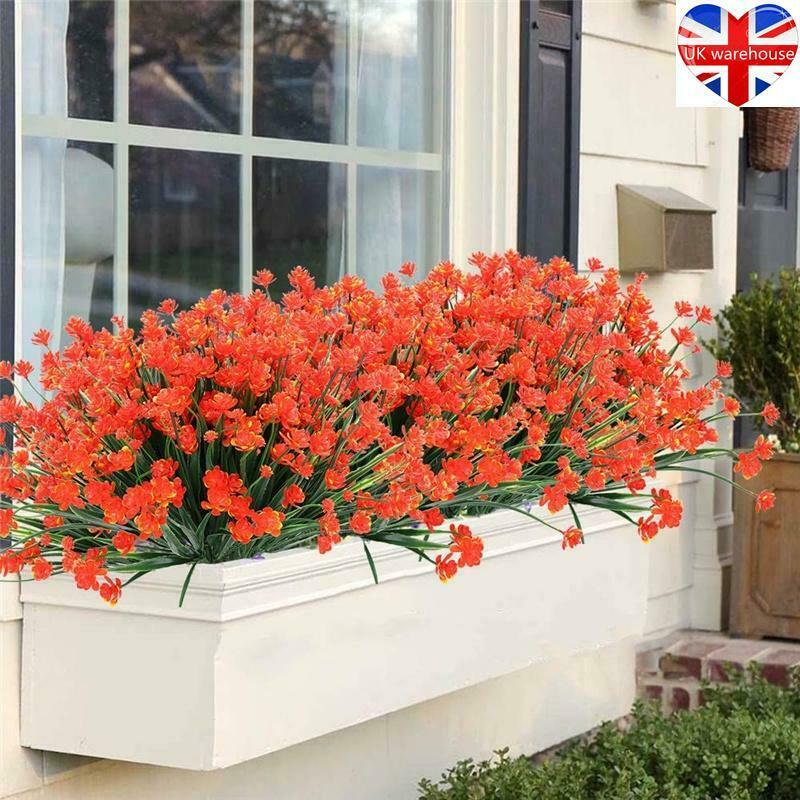5 Bundles Artificial Flowers Plastic Fake Outdoor Plants Faux UV Resistant Decor