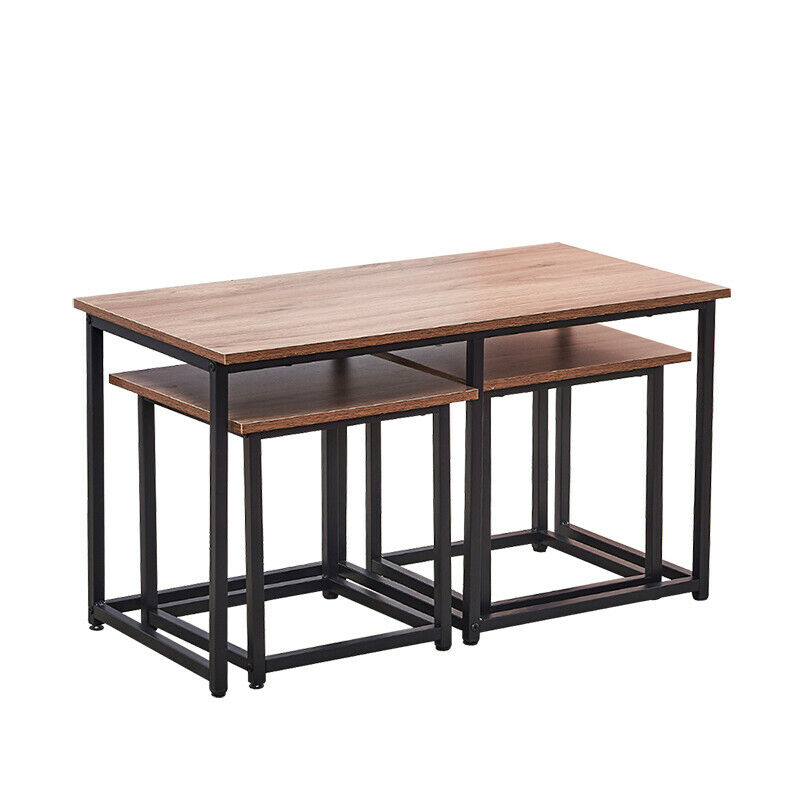 Set of 3 Coffee Table with 2 Stools Set Nesting Table Living Room Office Lounge
