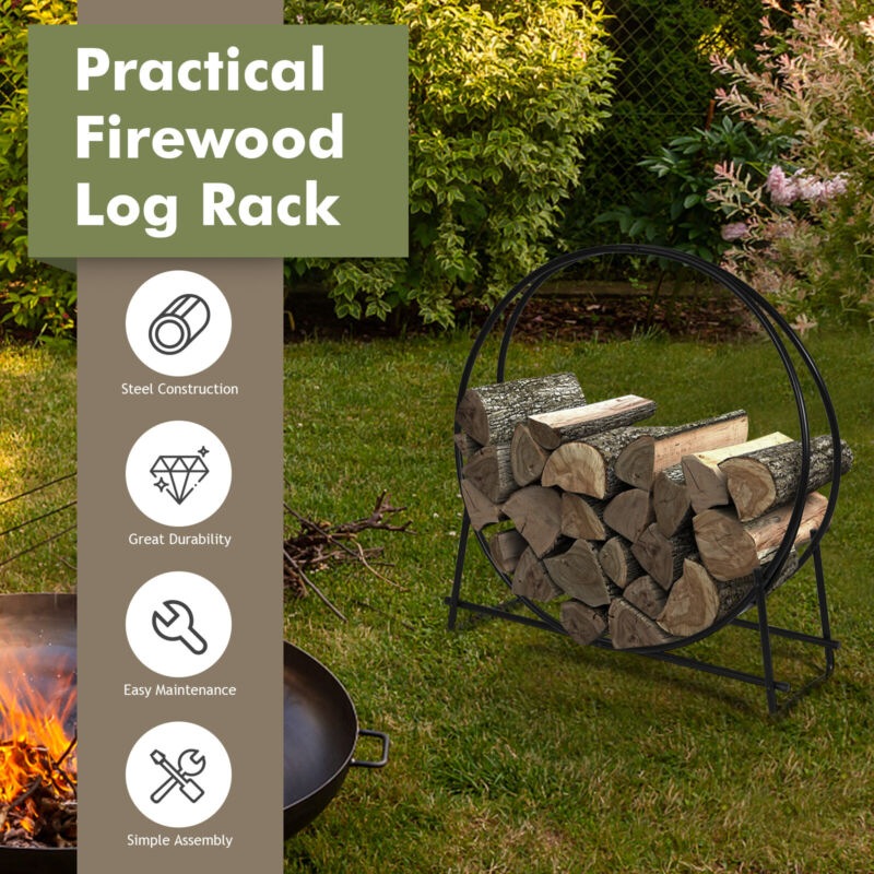 Firewood Rack Round Tubular Steel Log Baskets Heavy Duty Firewood Storage Log