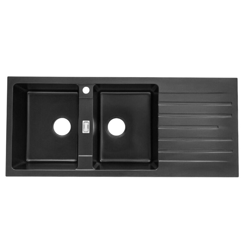 116cm Wide Stone Resin Kitchen Sink Two Extra Deep Bowls Basin Platform 2 Sinks