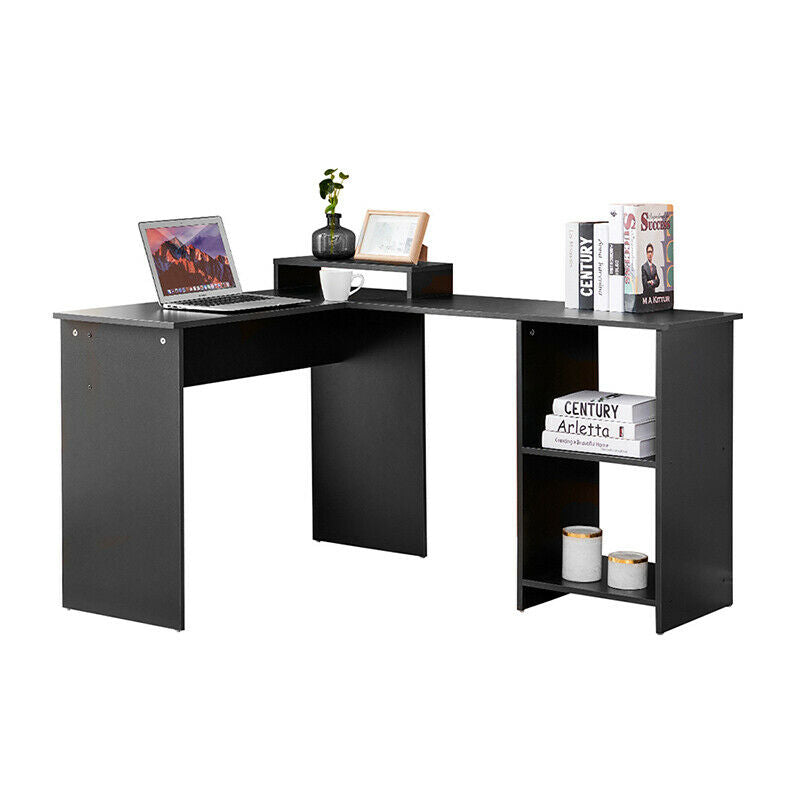 L-Shaped Computer Desk Corner PC Table Home Office with Shelves Large Space BN