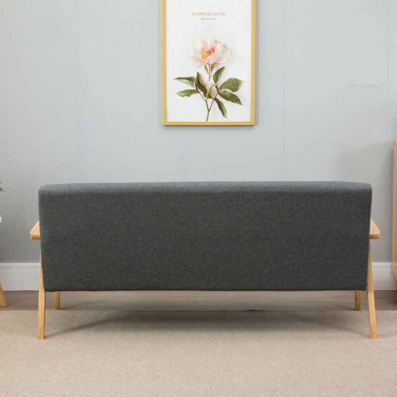 Modern 3 Seaters Sofa Armchair Wood Frame Padded Seat Linen Fabric Grey Home BN