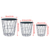 Set of 3 Nested Table Side Table Storage Basket Metal Wire Black Marble Effect