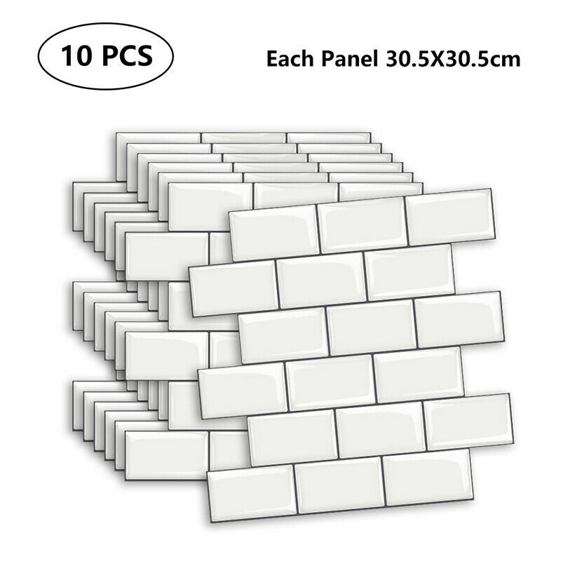 10Pcs Peel and Stick Wall Stickers Tile Effect Self Adhesive Kitchen Living Room