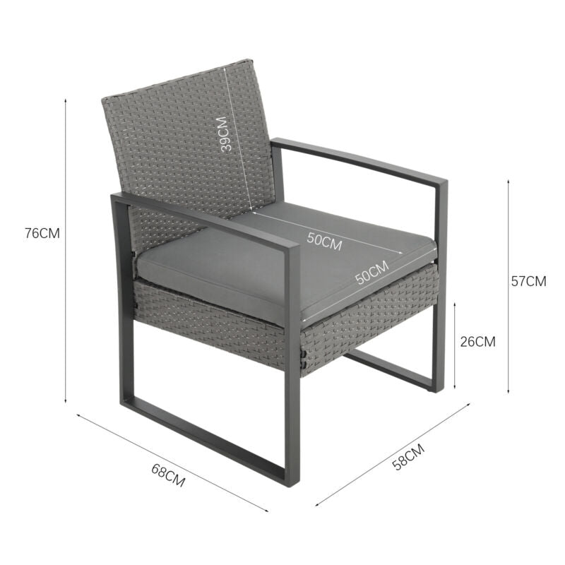 3pcs Garden Bistro Furniture Set Glass Table & Rattan Chairs with Steel Legs