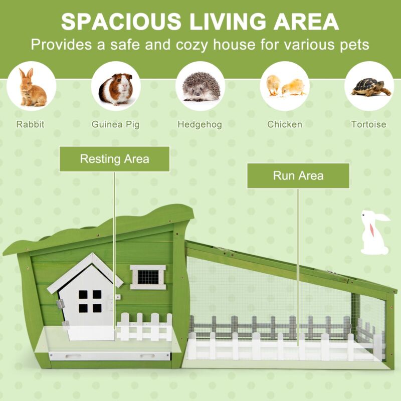 Wooden Rabbit Hutch Indoor Outdoor Chicken Coop Pet Cage House w/ Asphalt Roof