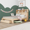 3ft Single Wooden Solid White Pine Kids Storage Bed Frame w/ Drawer and Shelves