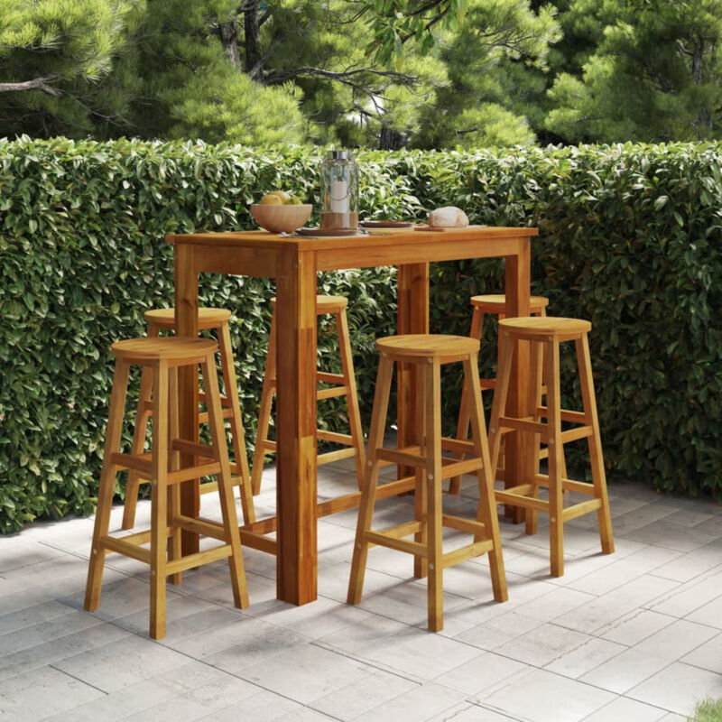 7 Piece Garden Bar Set Solid Wood Acacia Q0N4