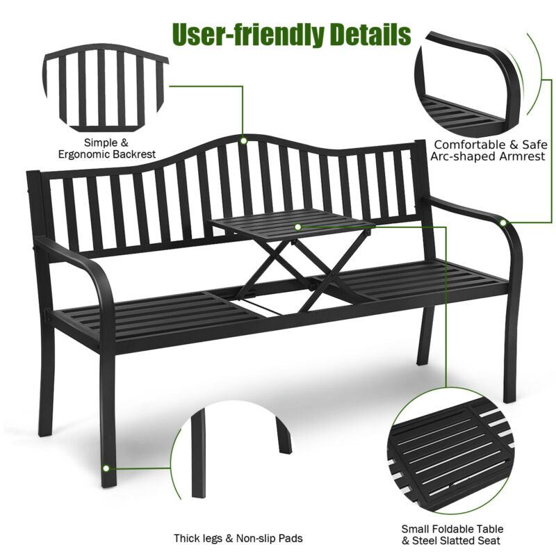 2 Seater Patio Garden Bench Outdoor Elegent Loveseat W/ Ergonomic Backrest