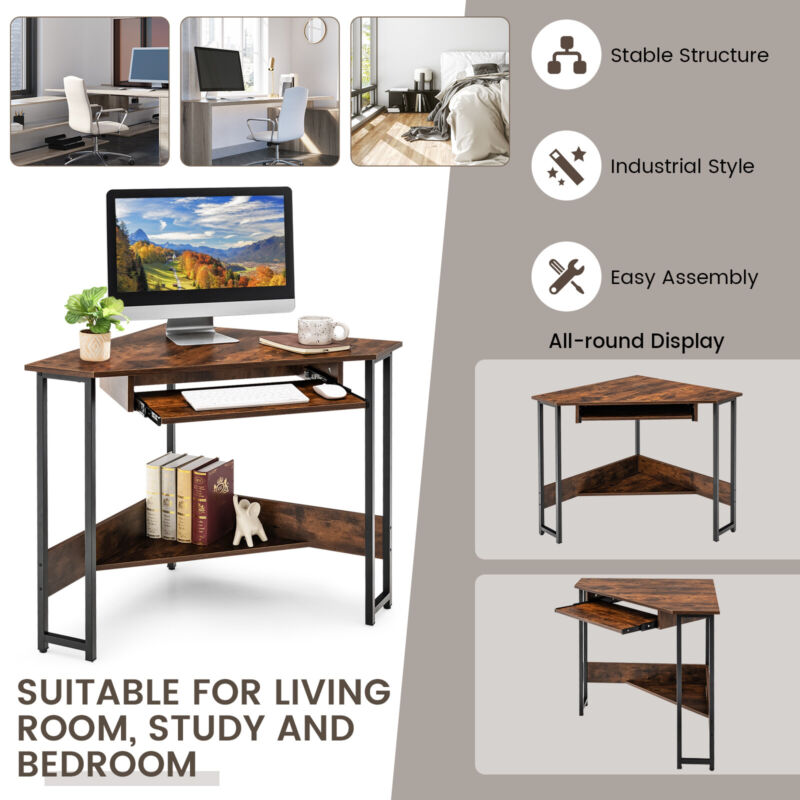 90-degree Triangle Corner Computer Desk Space-saving Laptop Writing Desk