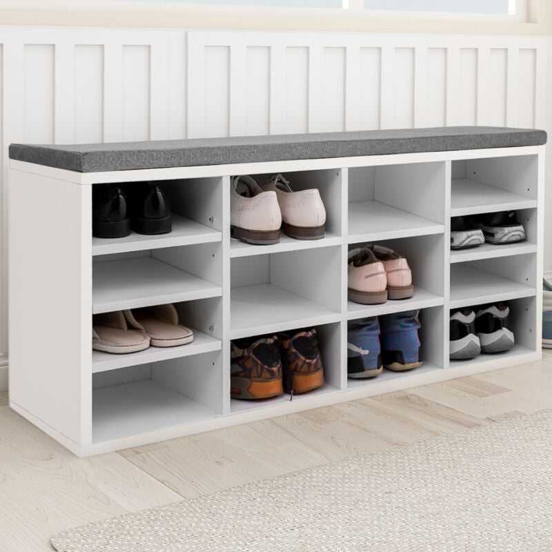 Multi-Storage Shoe Rack w/ 14 Compartments Cushion Moving Shelves for Home White
