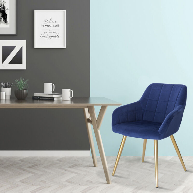 1x Dining Chair Velvet Seat Padded Breakfast Armchair w/ Backrest Kitchen Lounge