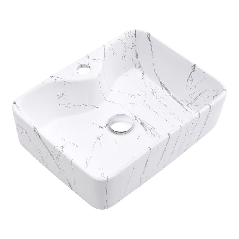 Counter Top Rectangle Marble Ceramic Sink Cloakroom Bathroom Vanity Basin 1 Hole