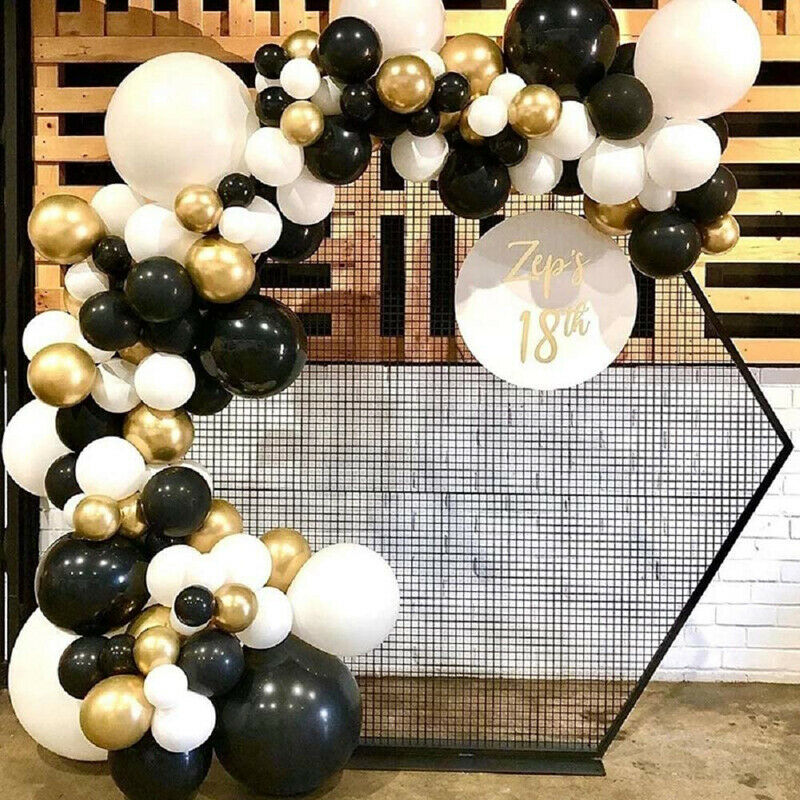 134PCS Black Gold Garland Balloon Arch Kit Birthday Wedding Baby Shower Kit UK