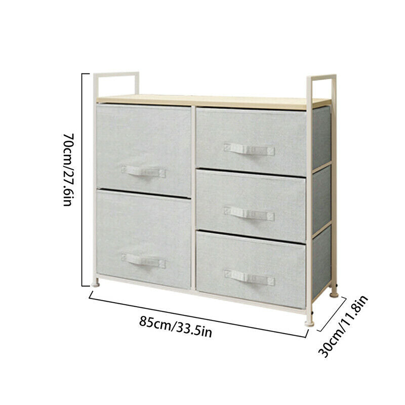 Fabric Bedside Cabinet Metal Frame Storage Unit Chest Of 5 Drawer with Drawers